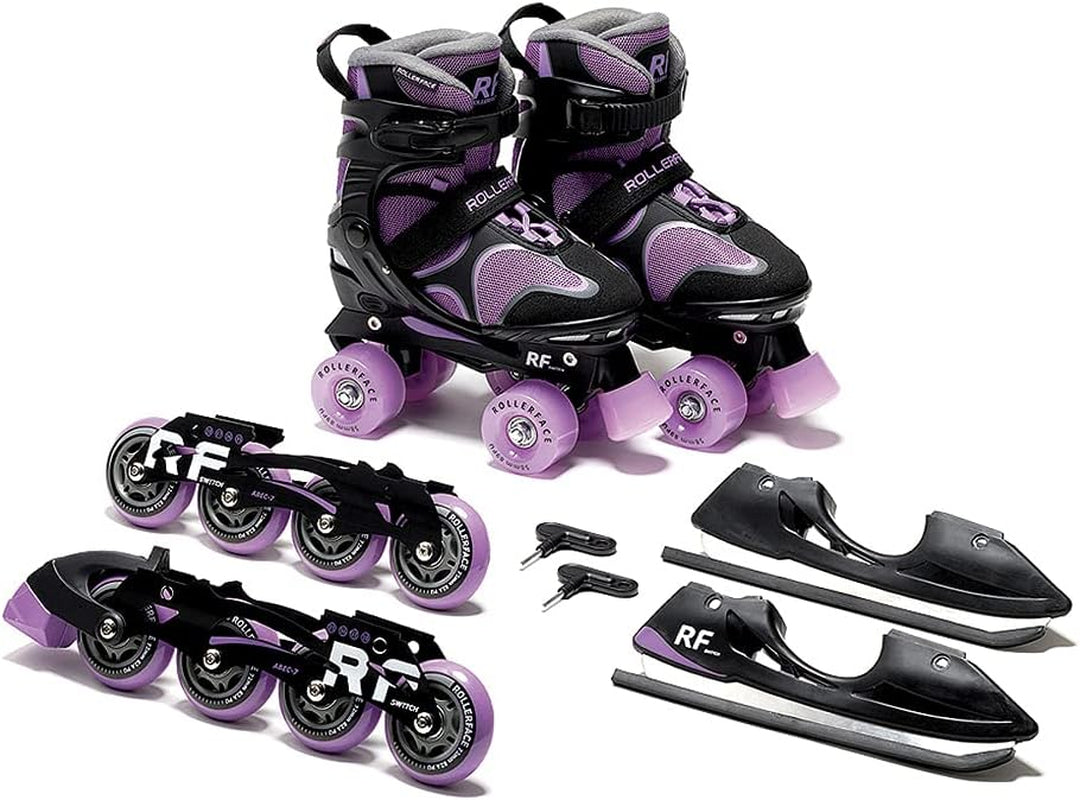 Switch 3-In-1, Sport, Outdoor and Recreation Inline Skate, Roller Skate, and Ice Skate. (Adjustable up to 3 Sizes)