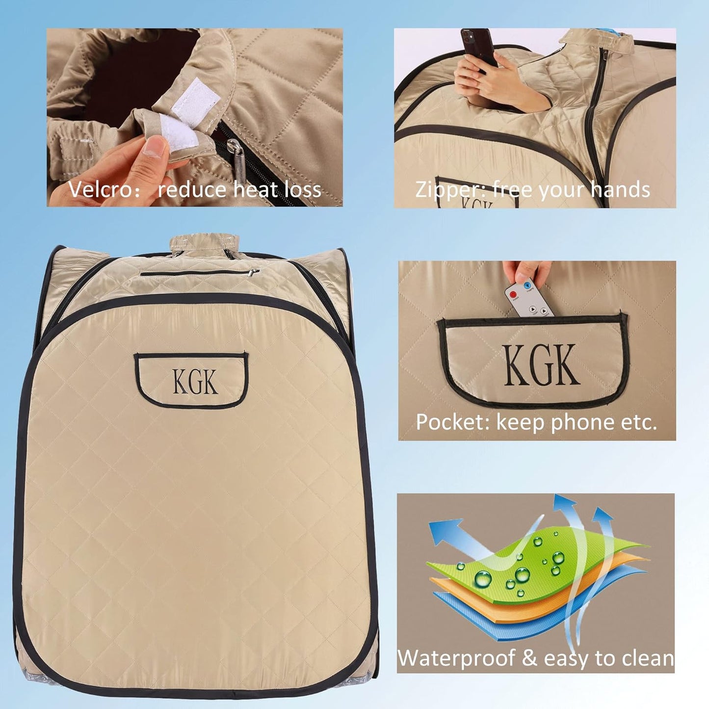 Portable Steam Sauna for Home, 3L Personal Sauna Steamer Full Body, 800W Indoor Sauna Tent, Steam Room with 9 Adjustable Temperature, Remote Control, Foldable Chair for Detox, Relaxation (Linen)