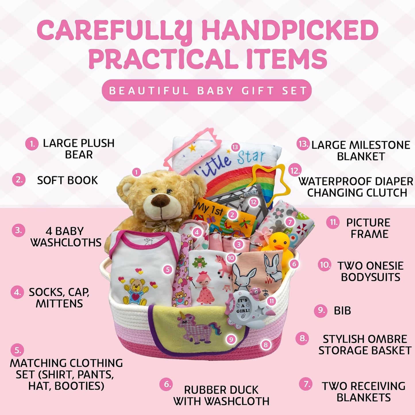 Bundle of Joy Deluxe Baby Girl Gift Set, Baby Layette Set with New Baby Essentials, Baby Gift Basket for Expecting Moms, Pink - Nikki’S Gift Baskets