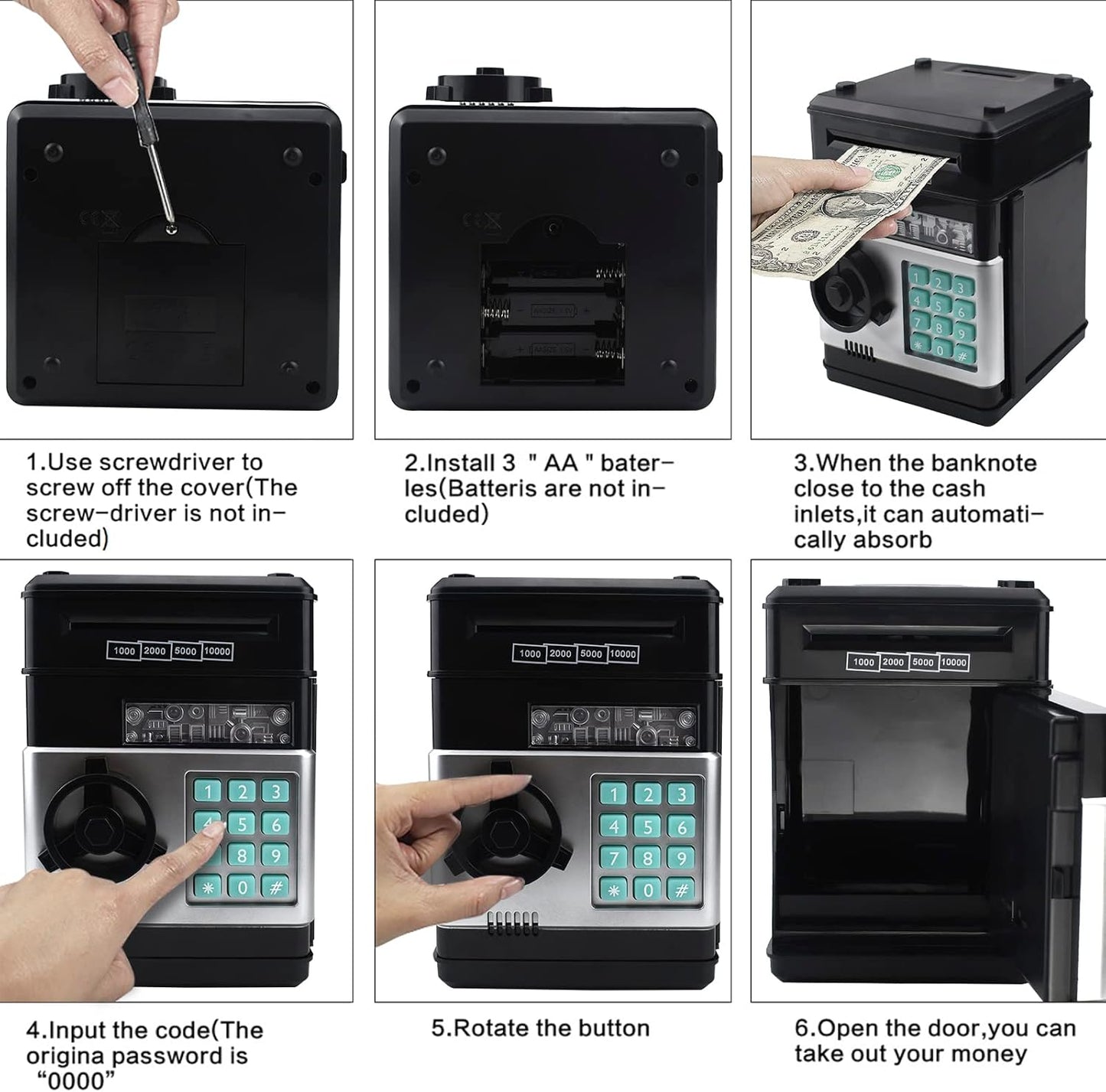 Piggy Bank Electronic Mini ATM for Kids Baby Toy, Safe Coin Banks Money Saving Box Password Code Lock for Children,Boys Girls Best Gift (Black)