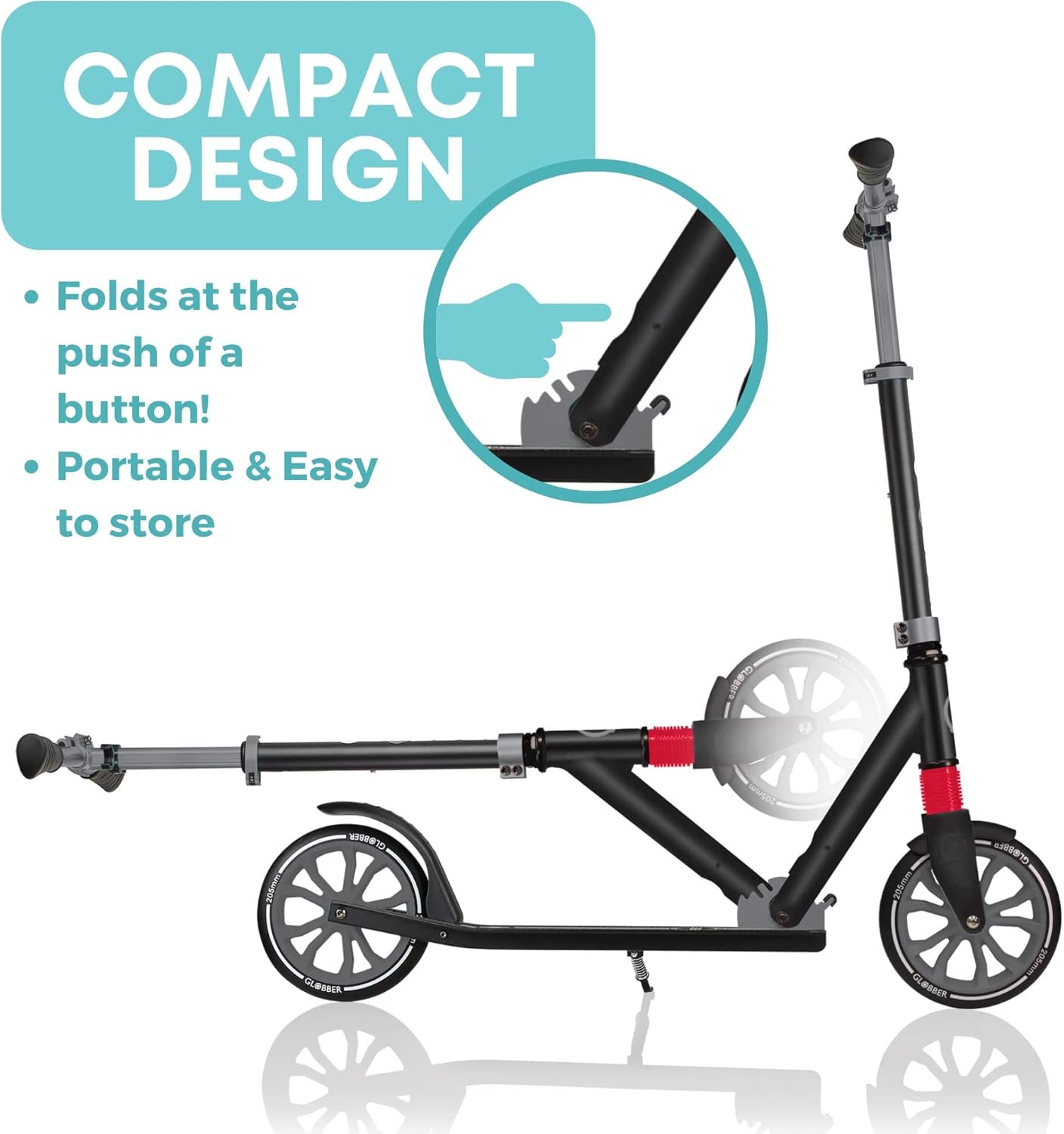 NL 205 Folding Scooter with 2 Wheels with Front Suspension for Children Aged 8+