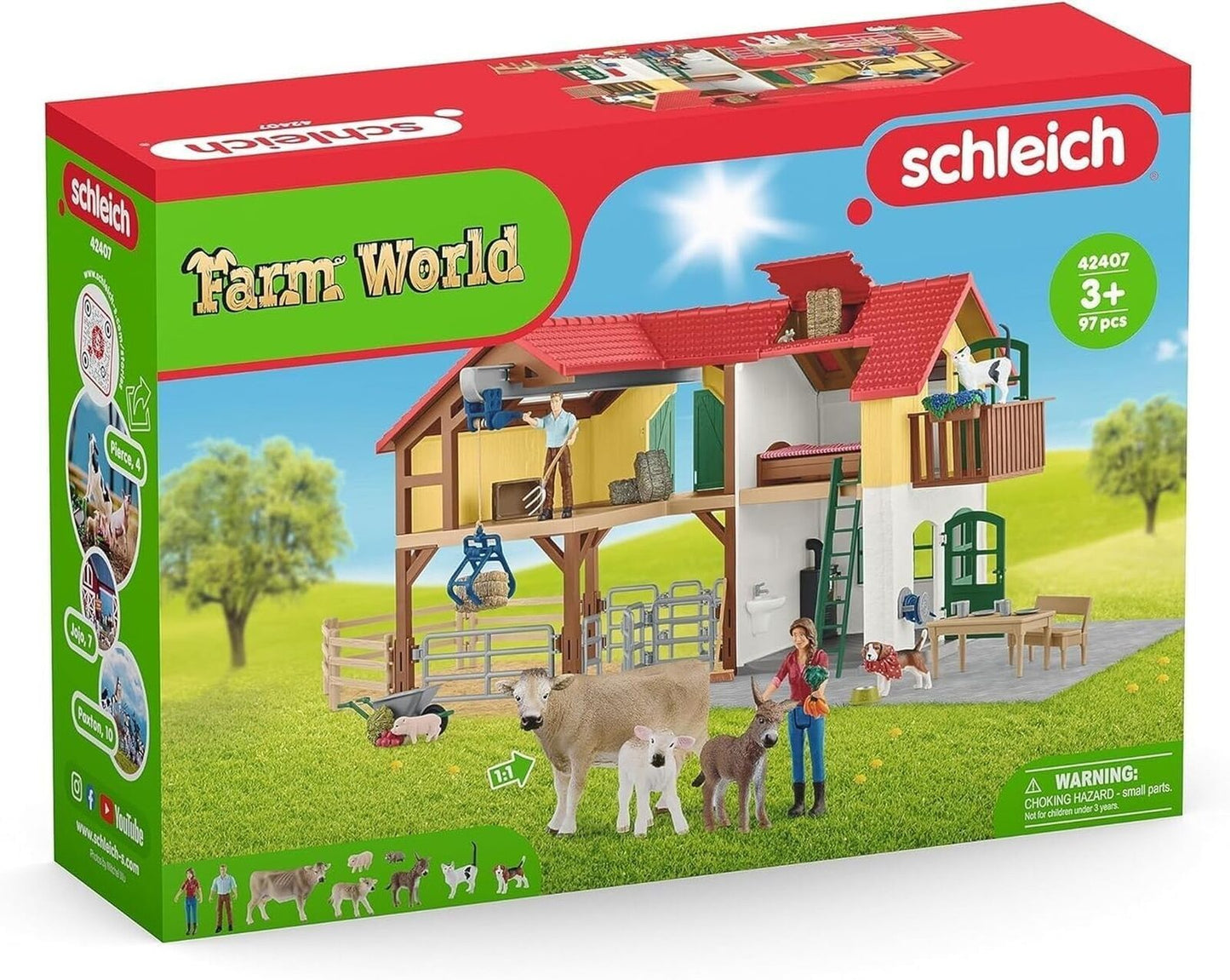 Schleich Farm World — Large Farm House, 97-Piece Toy Farm House with 3 Roo