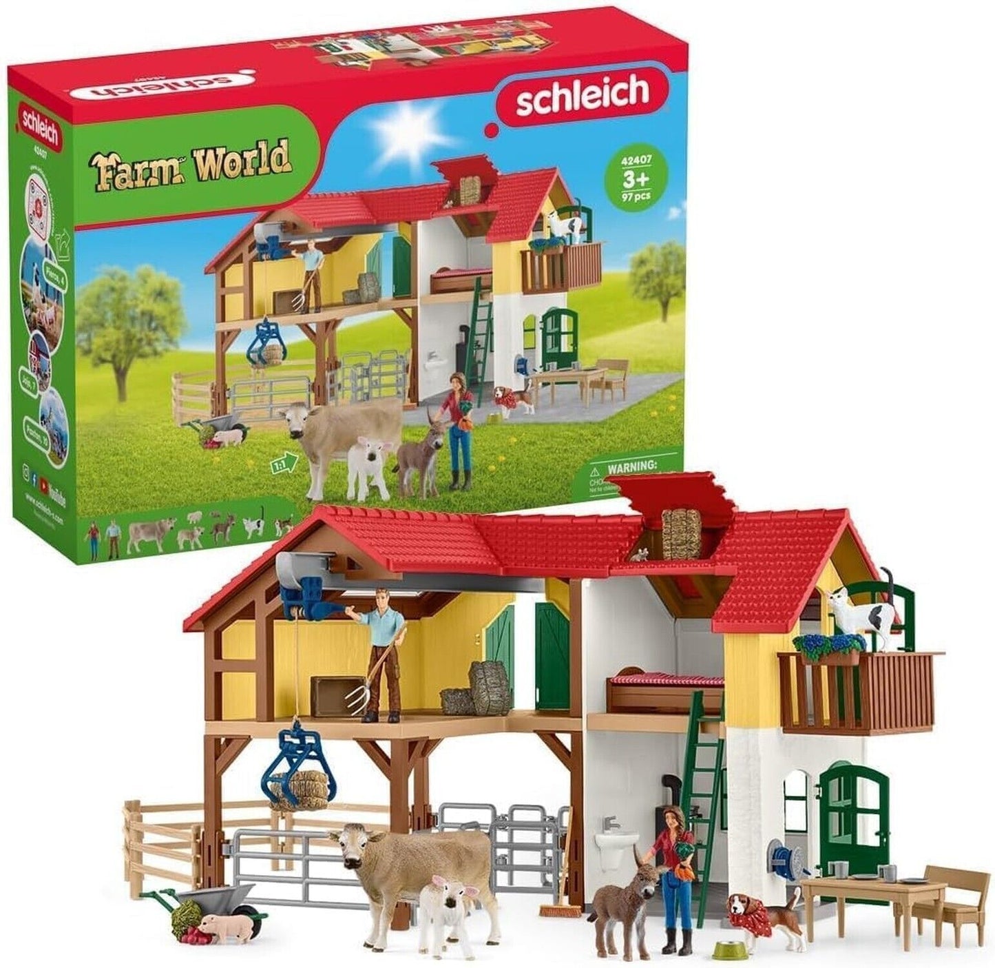 Schleich Farm World — Large Farm House, 97-Piece Toy Farm House with 3 Roo