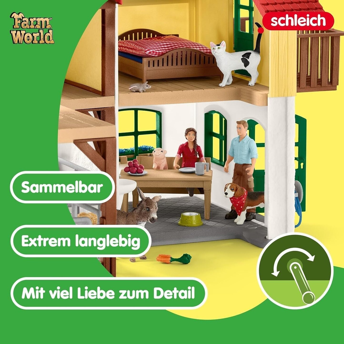 Schleich Farm World — Large Farm House, 97-Piece Toy Farm House with 3 Roo