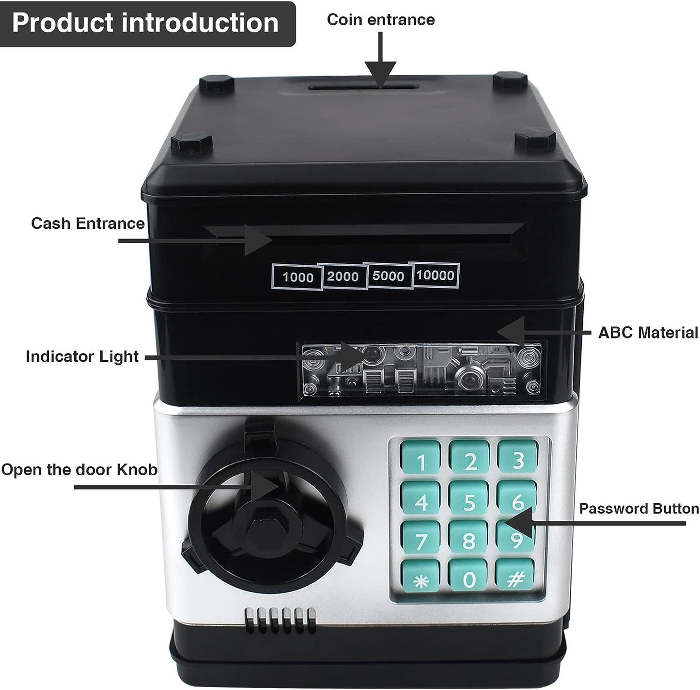 Piggy Bank Electronic Mini ATM for Kids Baby Toy, Safe Coin Banks Money Saving Box Password Code Lock for Children,Boys Girls Best Gift (Black)
