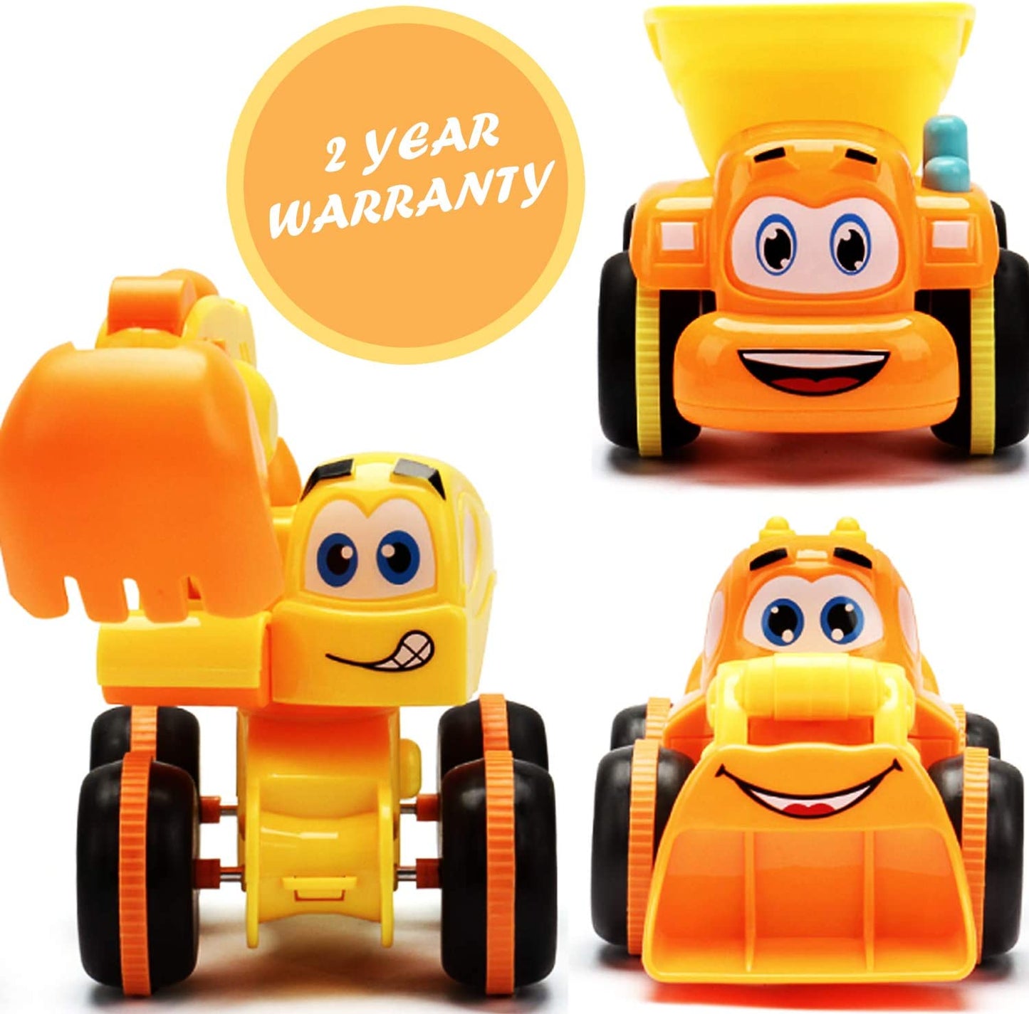 Toys for a 2 Year Old Boy - 3 Friction Powered Trucks for 2+ Year Old Boys, Push & Go Cars Cartoon Construction Vehicle Set - Toddler Boys Toys & Toy Trucks, Play Pull Back Car