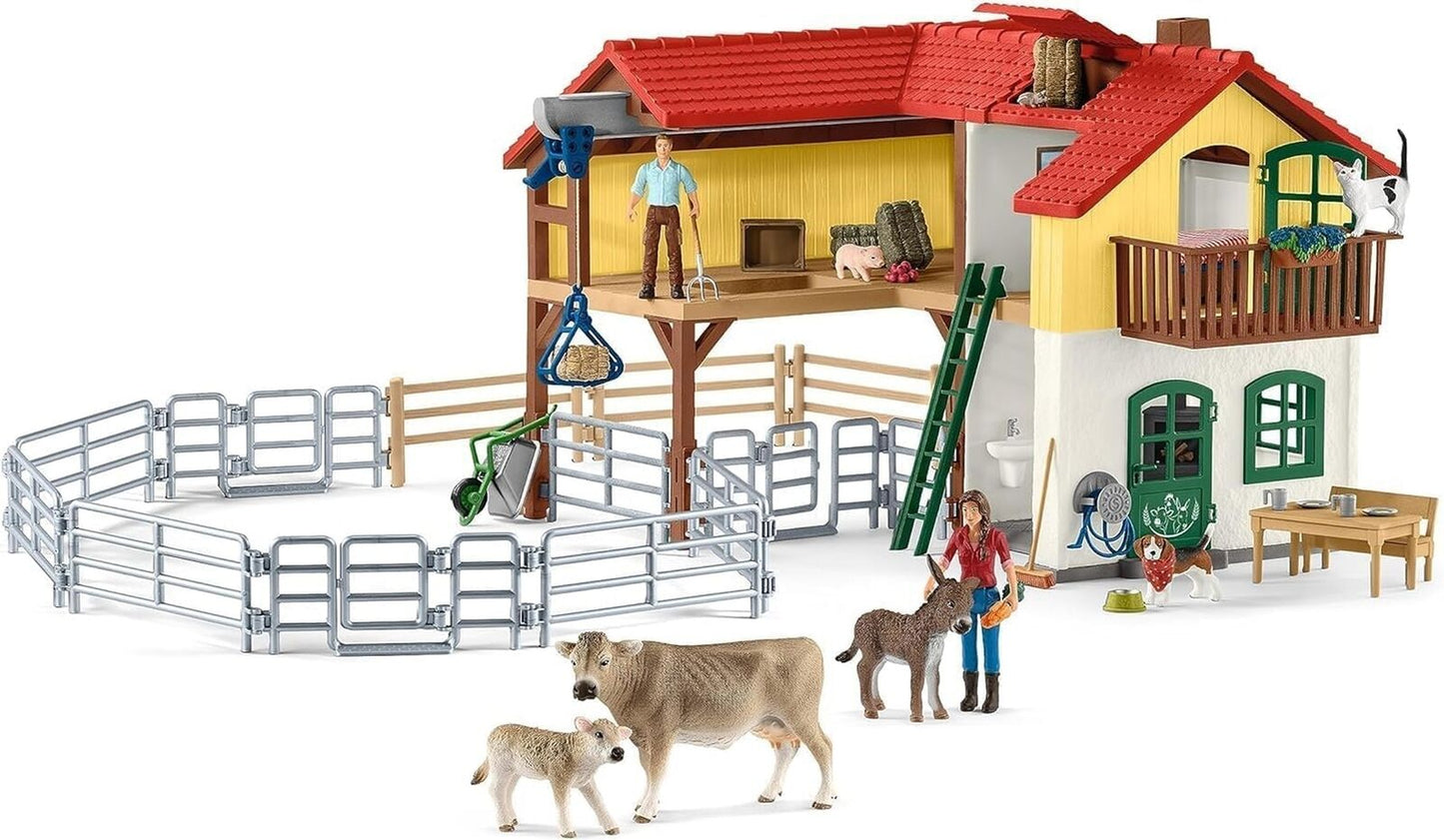 Schleich Farm World — Large Farm House, 97-Piece Toy Farm House with 3 Roo