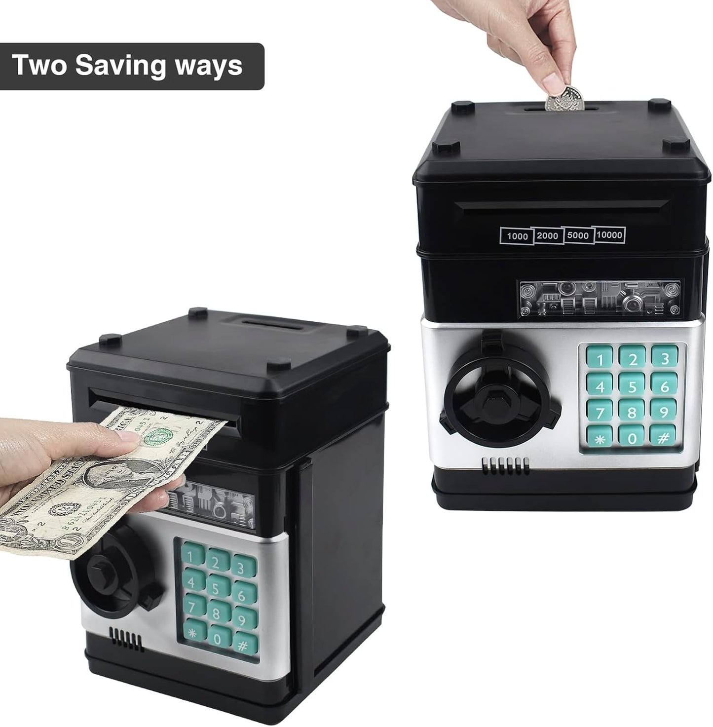 Piggy Bank Electronic Mini ATM for Kids Baby Toy, Safe Coin Banks Money Saving Box Password Code Lock for Children,Boys Girls Best Gift (Black)