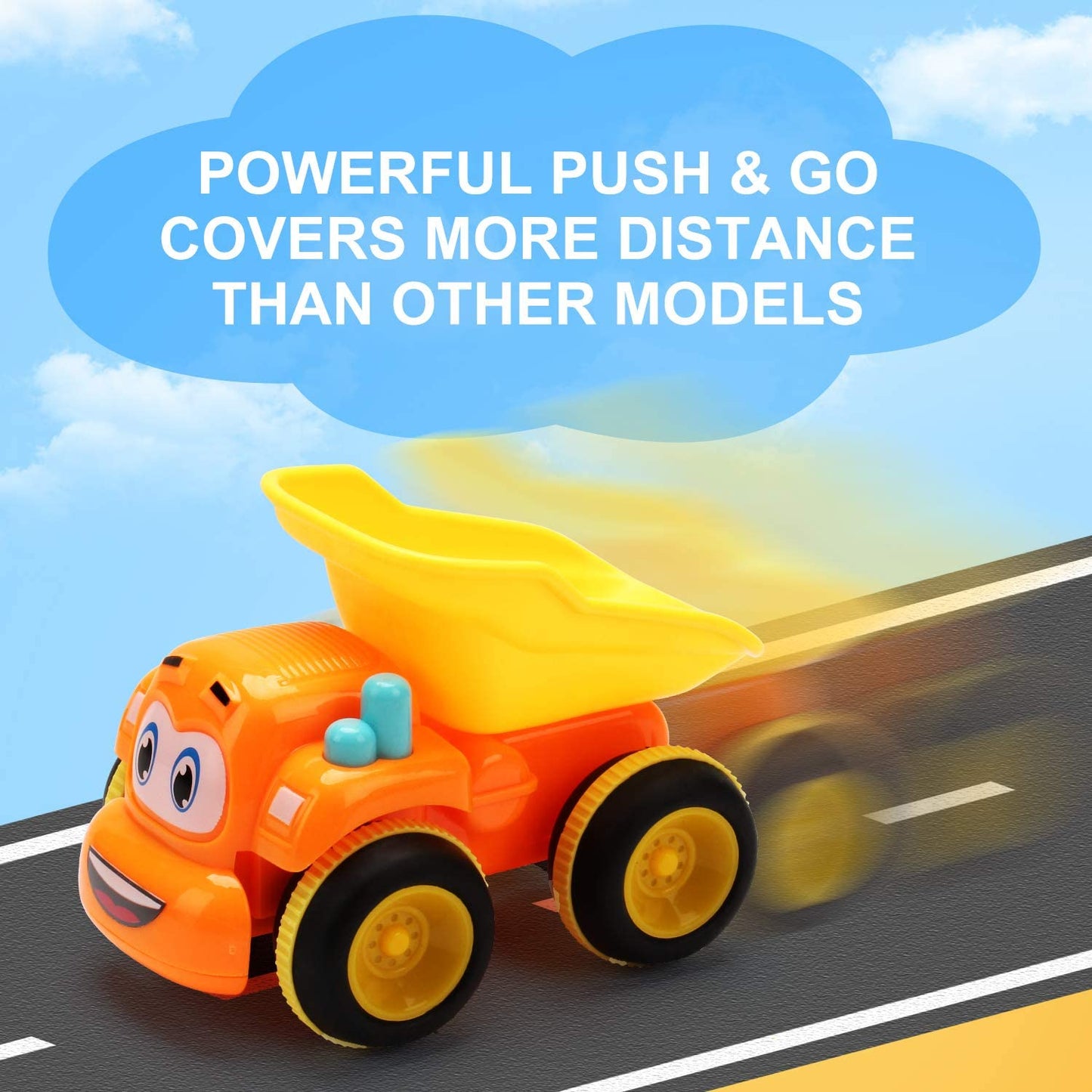 Toys for a 2 Year Old Boy - 3 Friction Powered Trucks for 2+ Year Old Boys, Push & Go Cars Cartoon Construction Vehicle Set - Toddler Boys Toys & Toy Trucks, Play Pull Back Car