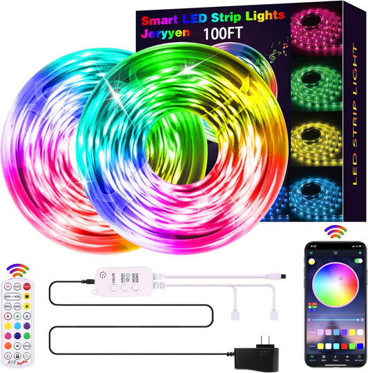 Led Strip Lights 100Ft RGB Led Light Smart Led Strips Smart Led Lights Strip Music Sync Color Changing Lights with Remote and App Control Led Lights for Bedroom Tv Home Party Decoration