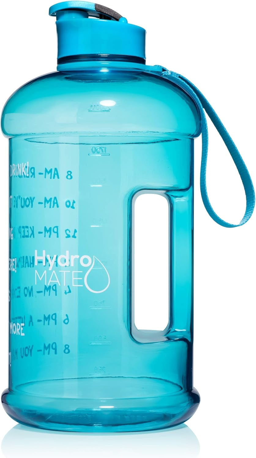 Half Gallon Water Bottle with Times to Drink BPA Free Leak Proof Reusable Jug with Handle 64 Oz