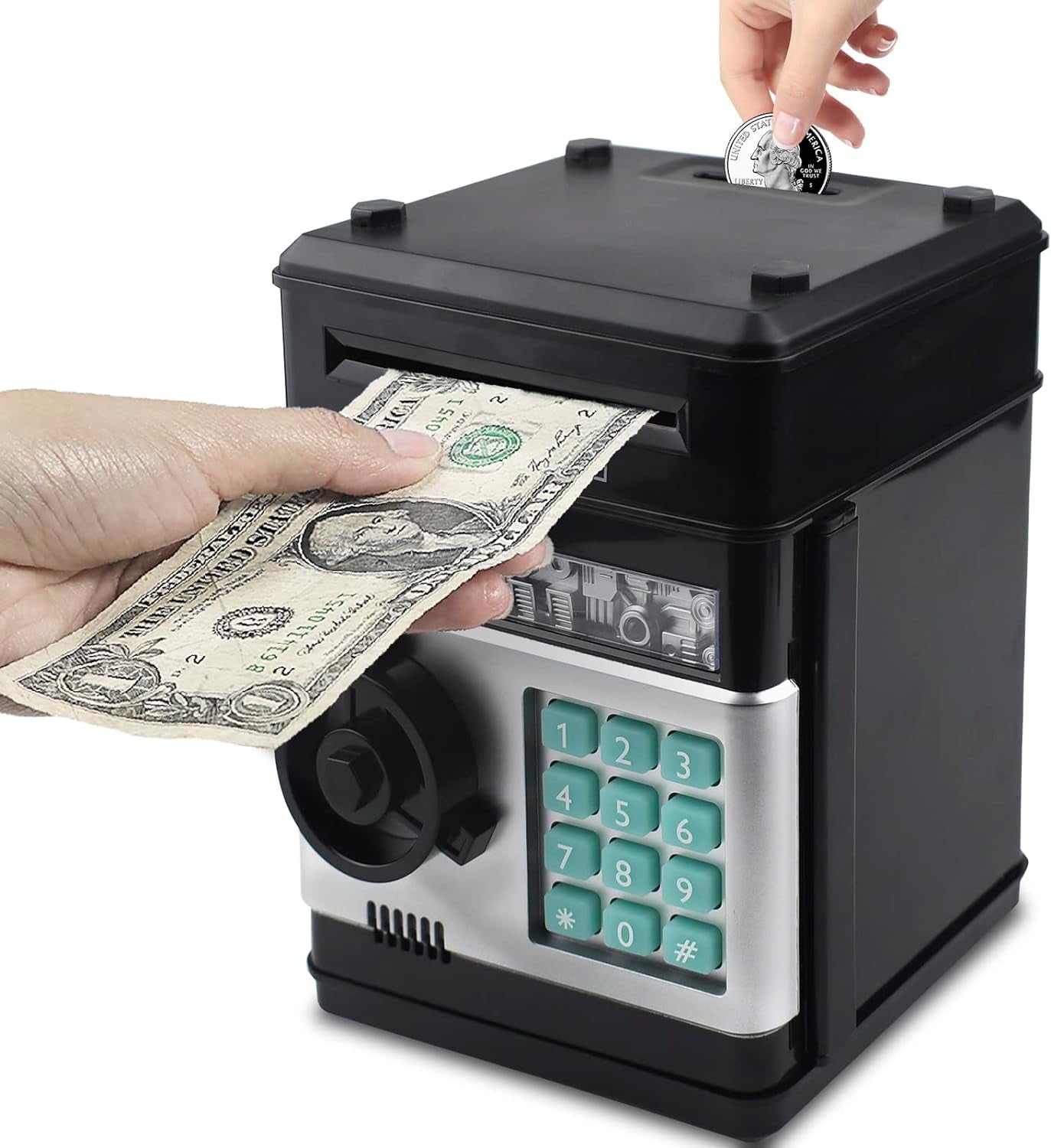 Piggy Banks Money Banks for Kids, Electronic Password Code Money Banks ATM Banks Box Coin Bank for Children Boys and Girls (Black)