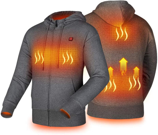 Heated Hoodie with USB 5V 10000Mah Battery Pack Men and Women (Unisex) Washable Zip Fleece Hooded Sweatshirt