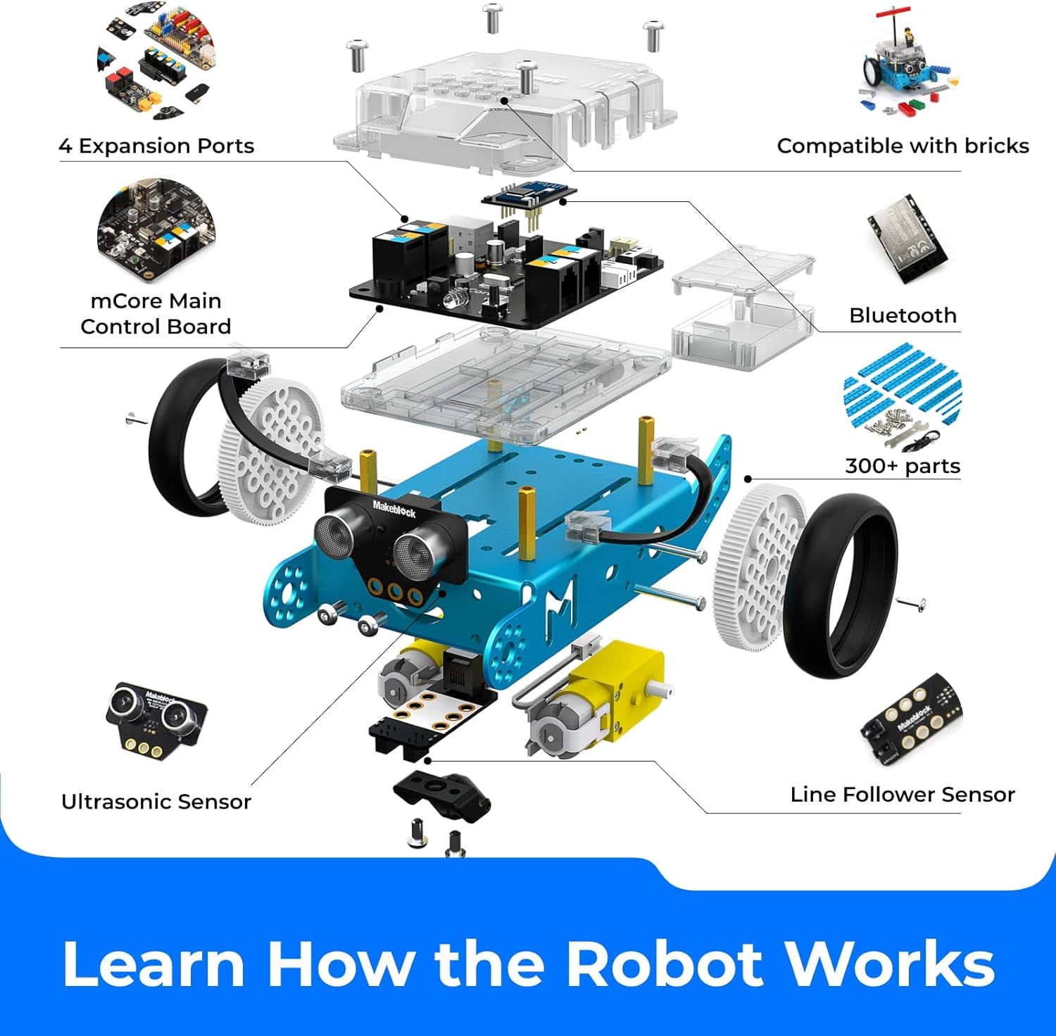 Mbot Robot Kit with Dongle, 25Ft Range Bluetooth Conection, STEM Projects for Kids Ages 8-12 Learn to Code with Scratch Arduino, Robot Kit for Kids, STEM Toys for Beginners