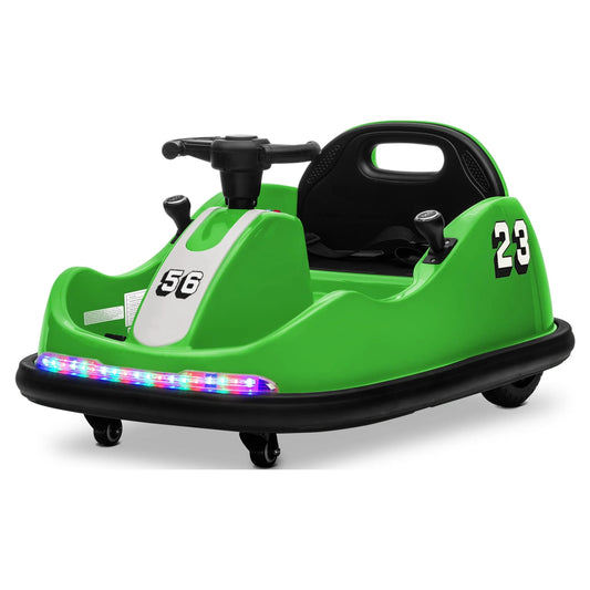 DIY Sticker Race #00-99 Twin-Motor 12V Kids Toy Electric Ride on Bumper Car Vehicle for 1.5-6 Years Boys & Girls，Remote Control Bluetooth Music 360 Spin Astm-Certified, Green