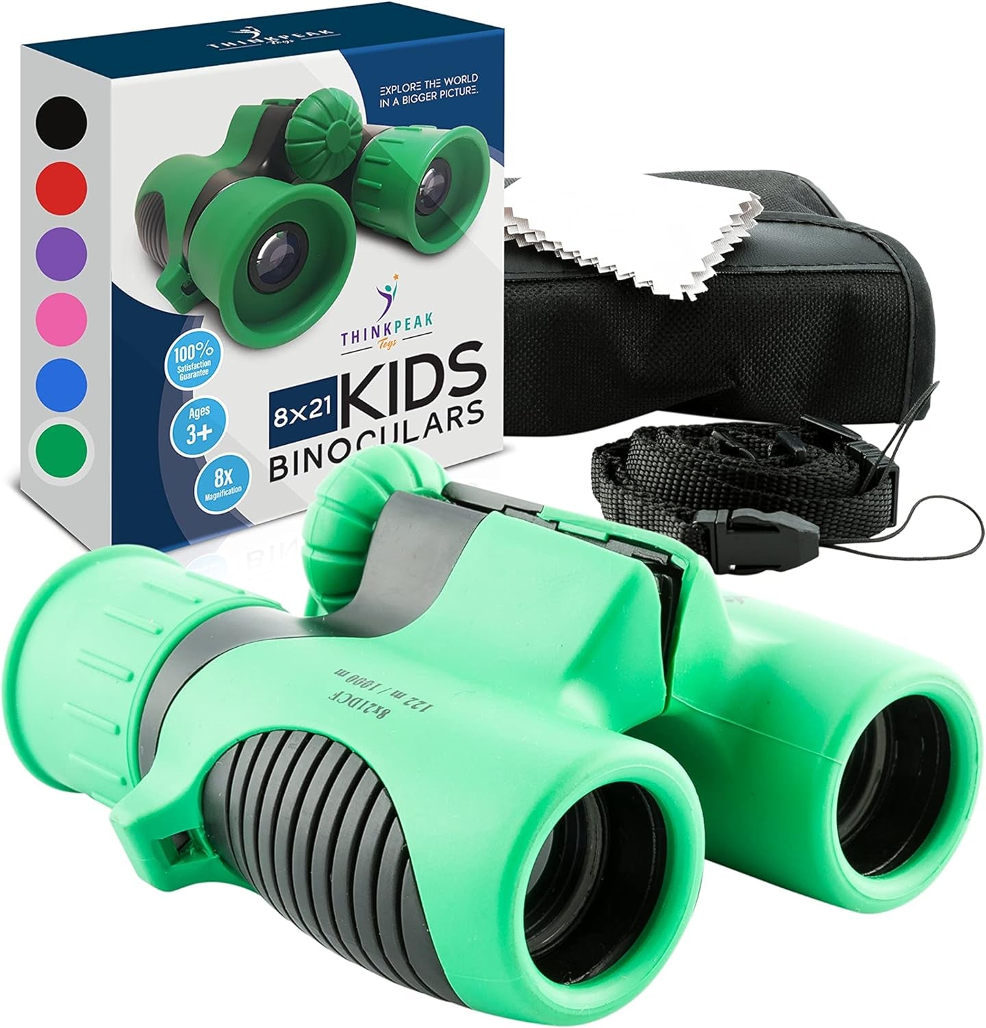 THINKPEAK 8X21 Binoculars for Kids 8-12, Birthday and Back to School Gifts, Binoculars for Boys and Girls 3-12, Green