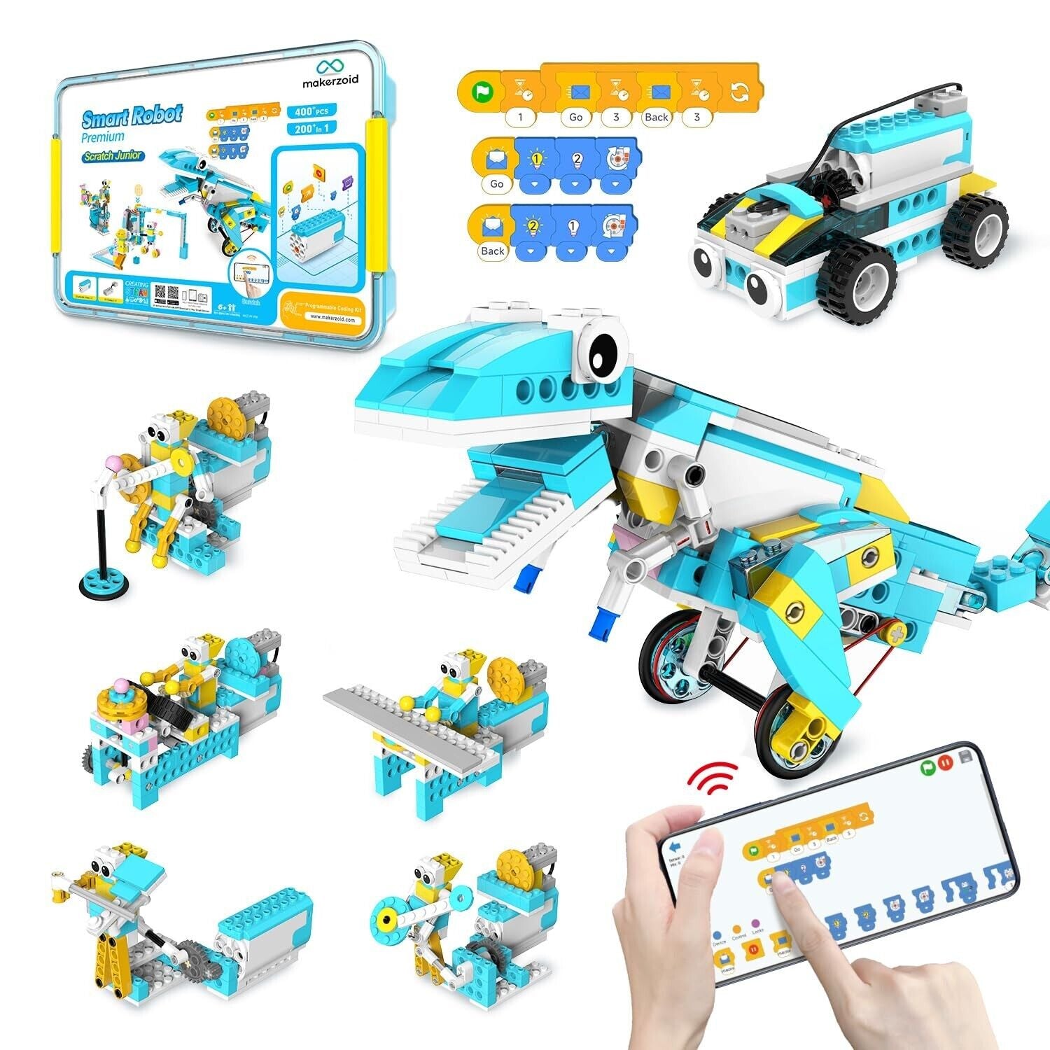 Coding Robot Kit,200-In-1 Smart Robot Educational STEM Building Toys,Scratch ...