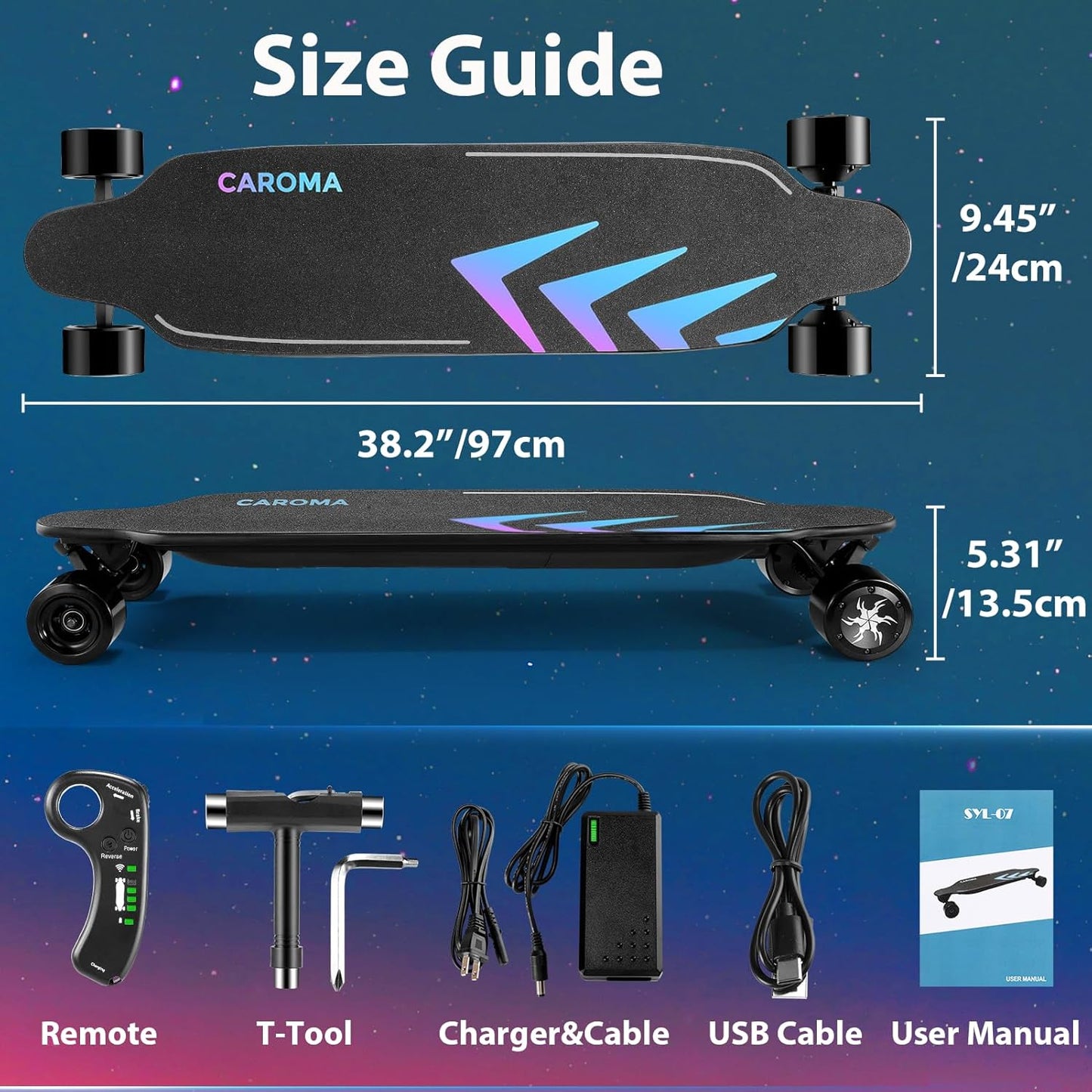 38" Electric Skateboard with Remote, 1200W Brushless Motor, 28 Miles Range & 28Mph Top Speed, Max Load 300Lbs, 9 Layer Maple Wood, Safety Luminous Sandpaper, Electric Longboard for Adults Teens