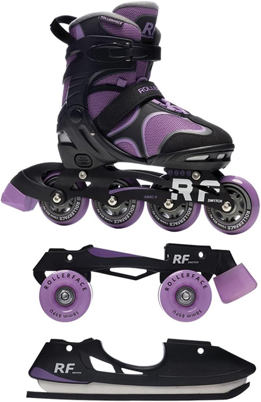 Switch 3-In-1, Sport, Outdoor and Recreation Inline Skate, Roller Skate, and Ice Skate. (Adjustable up to 3 Sizes)