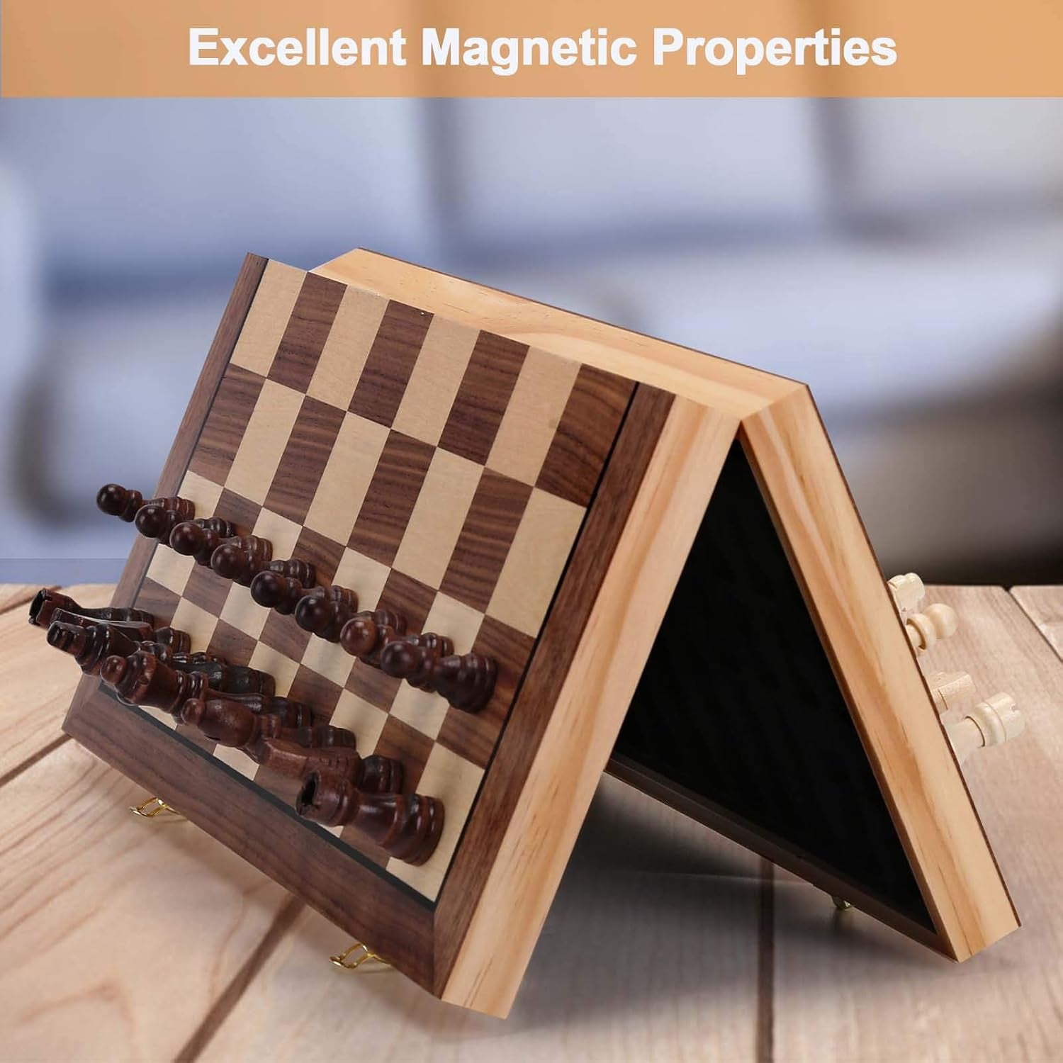 Magnetic Chess Board Set for Adults & Kids, 15" Wooden Folding Chess Boards, Handcrafted Portable Travel Chess Game with Pieces Storage Slots