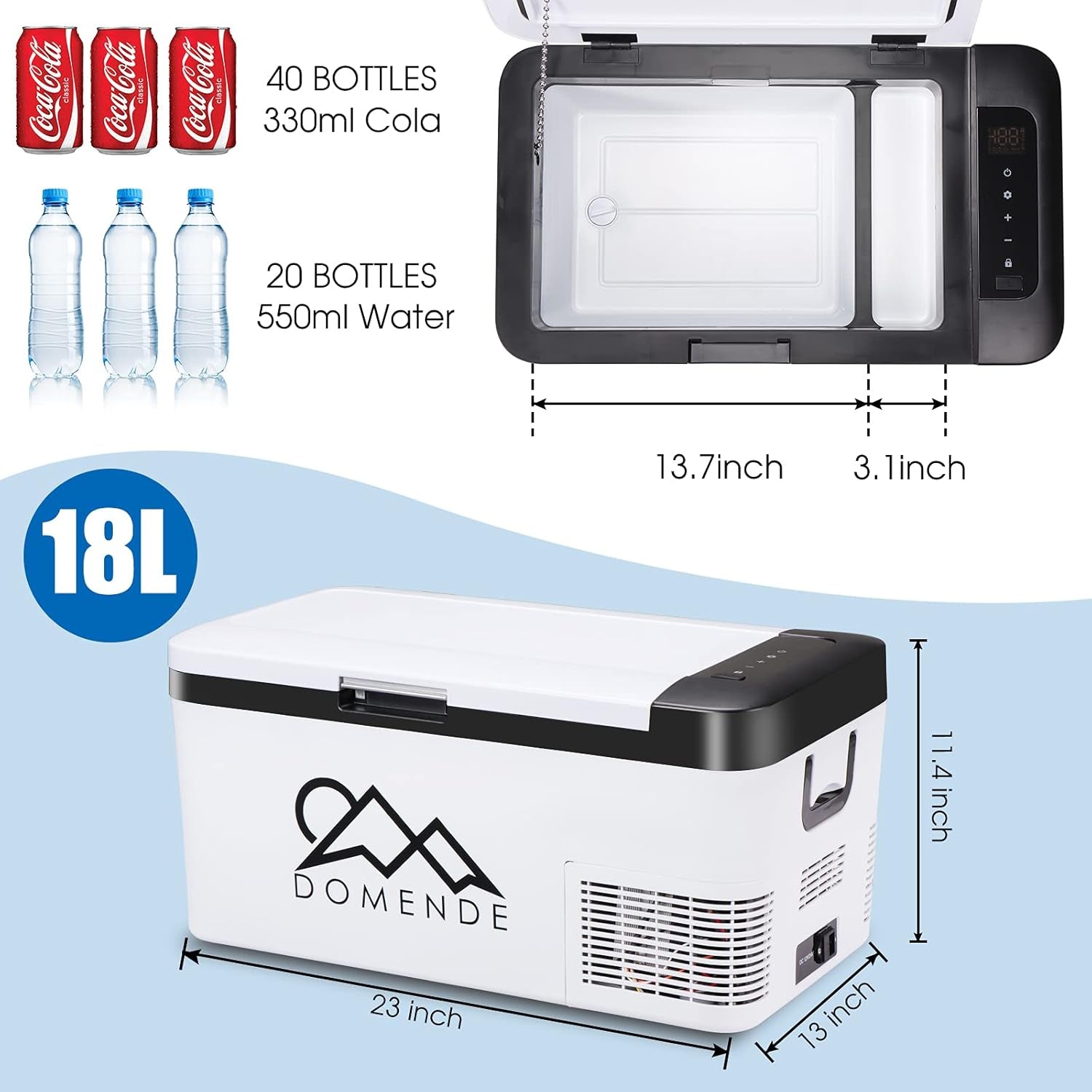 Apexcool 12 Volt Portable Refrigerator 19 Quart Compressor Electric Cooler -4℉-68℉, 12/24V DC and 100/240V AC Compact Vehicle Fridge for Truck, Van, RV, Camping, Picnic and Home, One Size, (Domende)