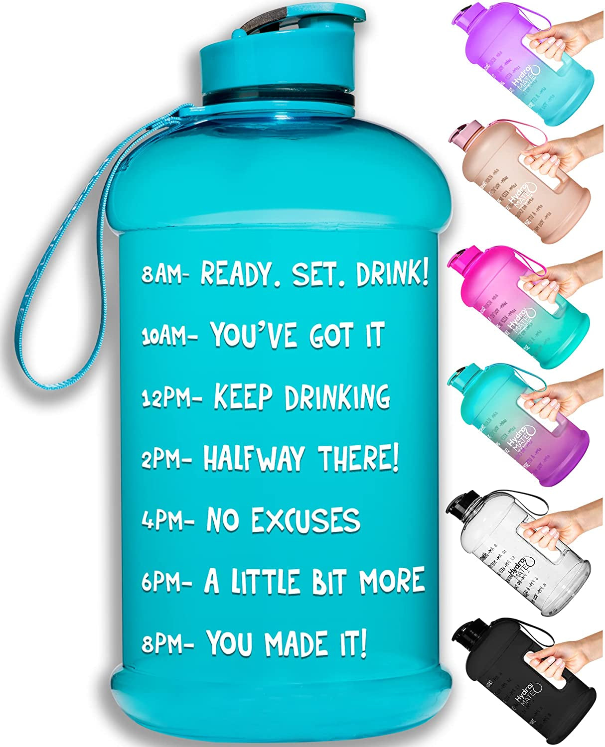 Half Gallon Water Bottle with Times to Drink BPA Free Leak Proof Reusable Jug with Handle 64 Oz