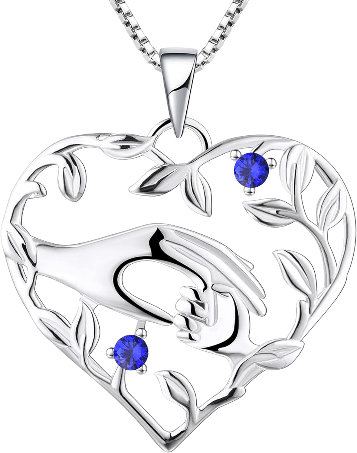 Heart Mother Necklace 925 Sterling Silver Mom Hand Pendant Birthstone Leaf Jewelry for Women