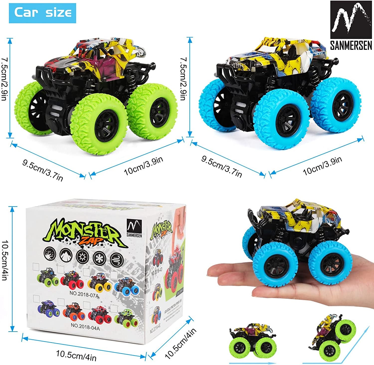 2 Pack 360° Rotating Monster Truck Toys for 3-5 Year Old Boys and Girls - Toddler Car Toys Gifts