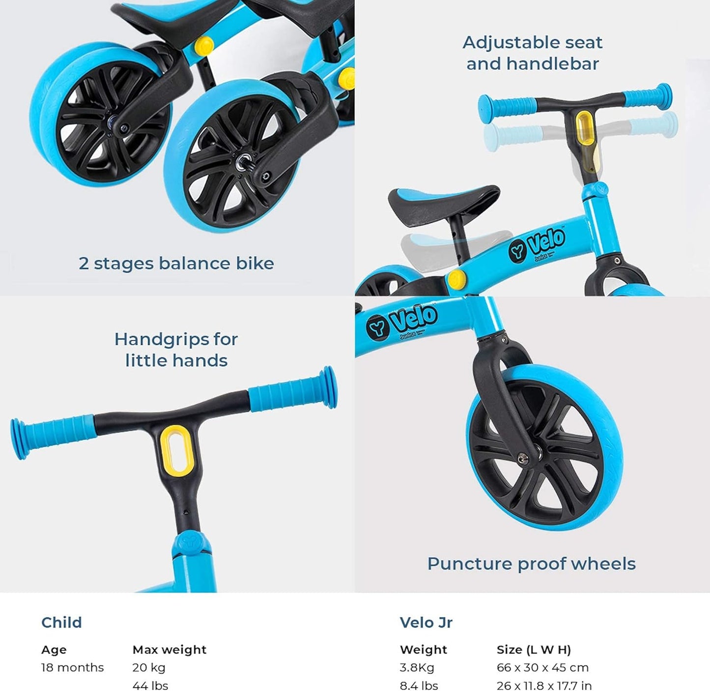 Y Velo Junior Toddler Balance Bike | 9 Inch Wheel No-Pedal Training Bike for Kids Age 18 Months to 3 Years