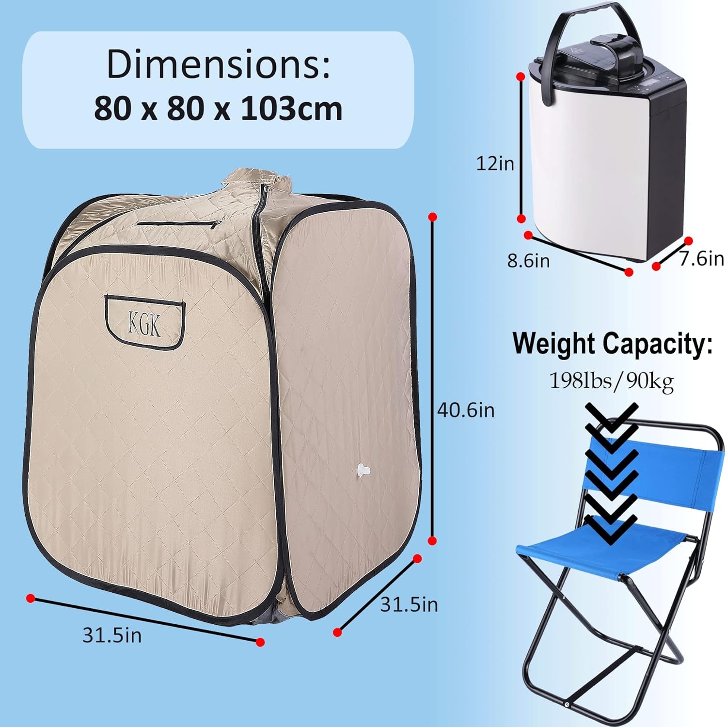 Portable Steam Sauna for Home, 3L Personal Sauna Steamer Full Body, 800W Indoor Sauna Tent, Steam Room with 9 Adjustable Temperature, Remote Control, Foldable Chair for Detox, Relaxation (Linen)