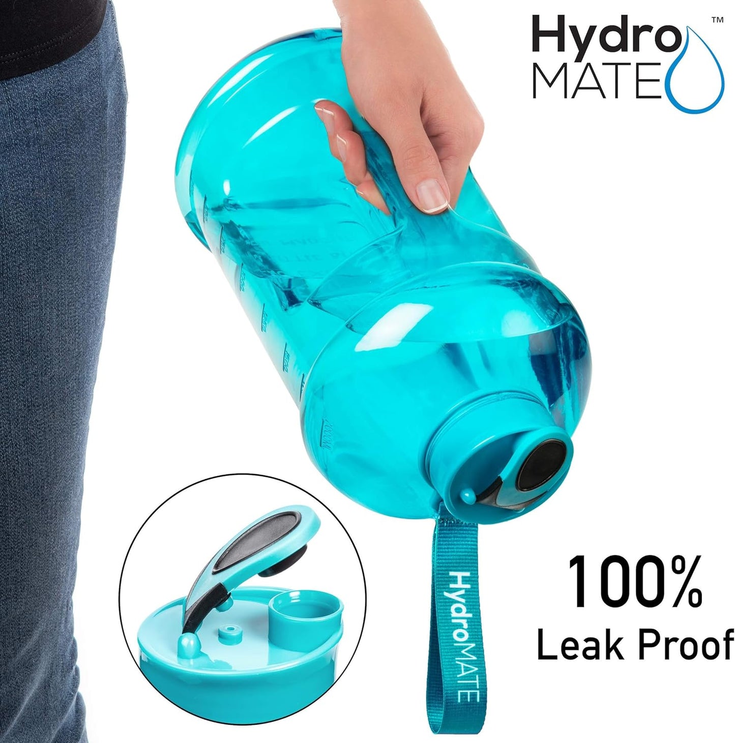 Half Gallon Water Bottle with Times to Drink BPA Free Leak Proof Reusable Jug with Handle 64 Oz