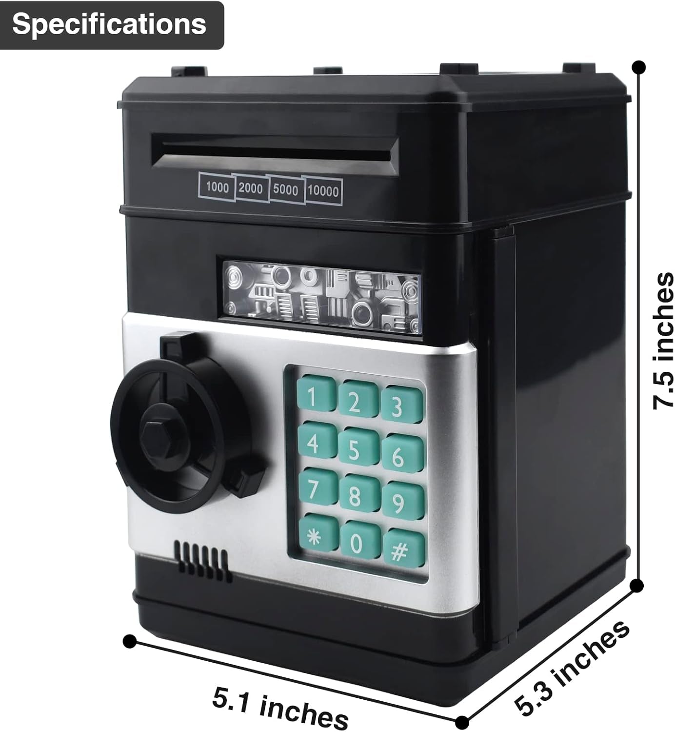 Piggy Bank Electronic Mini ATM for Kids Baby Toy, Safe Coin Banks Money Saving Box Password Code Lock for Children,Boys Girls Best Gift (Black)