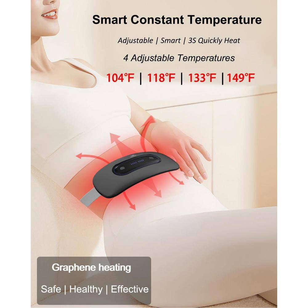 Belly Wrap Belt Electric Portable Cordless Menstrual Heating Pad with 4 Heat Levels and 4 Massage Modes in Black