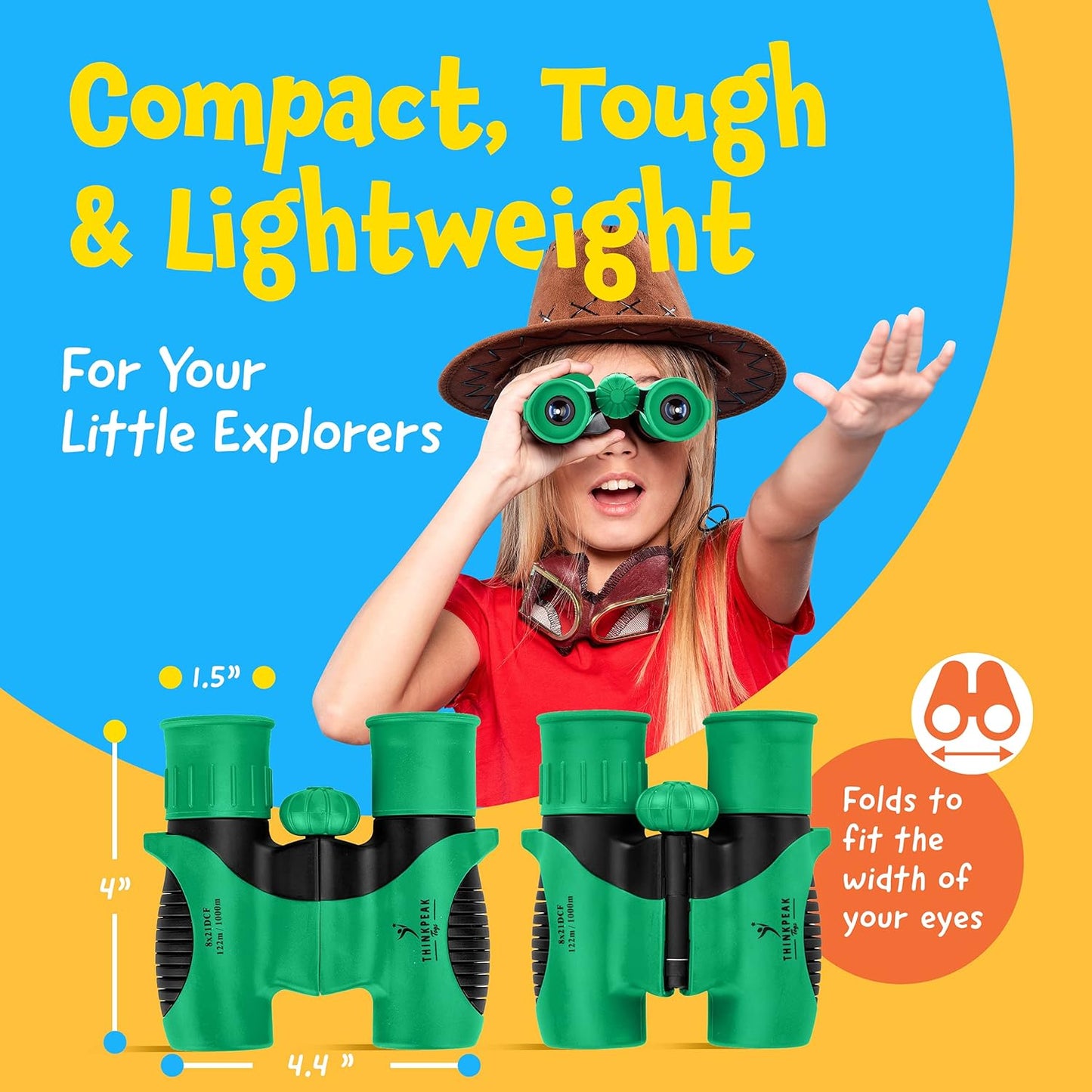 THINKPEAK 8X21 Binoculars for Kids 8-12, Birthday and Back to School Gifts, Binoculars for Boys and Girls 3-12, Green