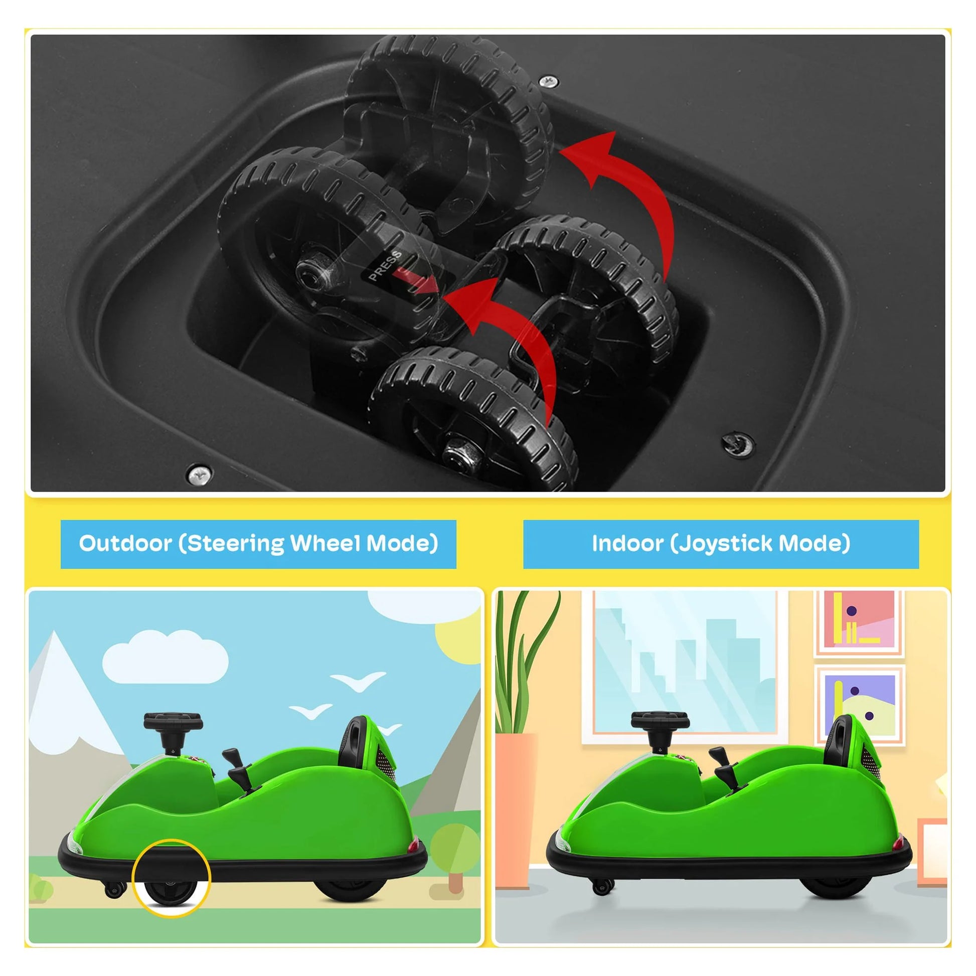 DIY Sticker Race #00-99 Twin-Motor 12V Kids Toy Electric Ride on Bumper Car Vehicle for 1.5-6 Years Boys & Girls，Remote Control Bluetooth Music 360 Spin Astm-Certified, Green