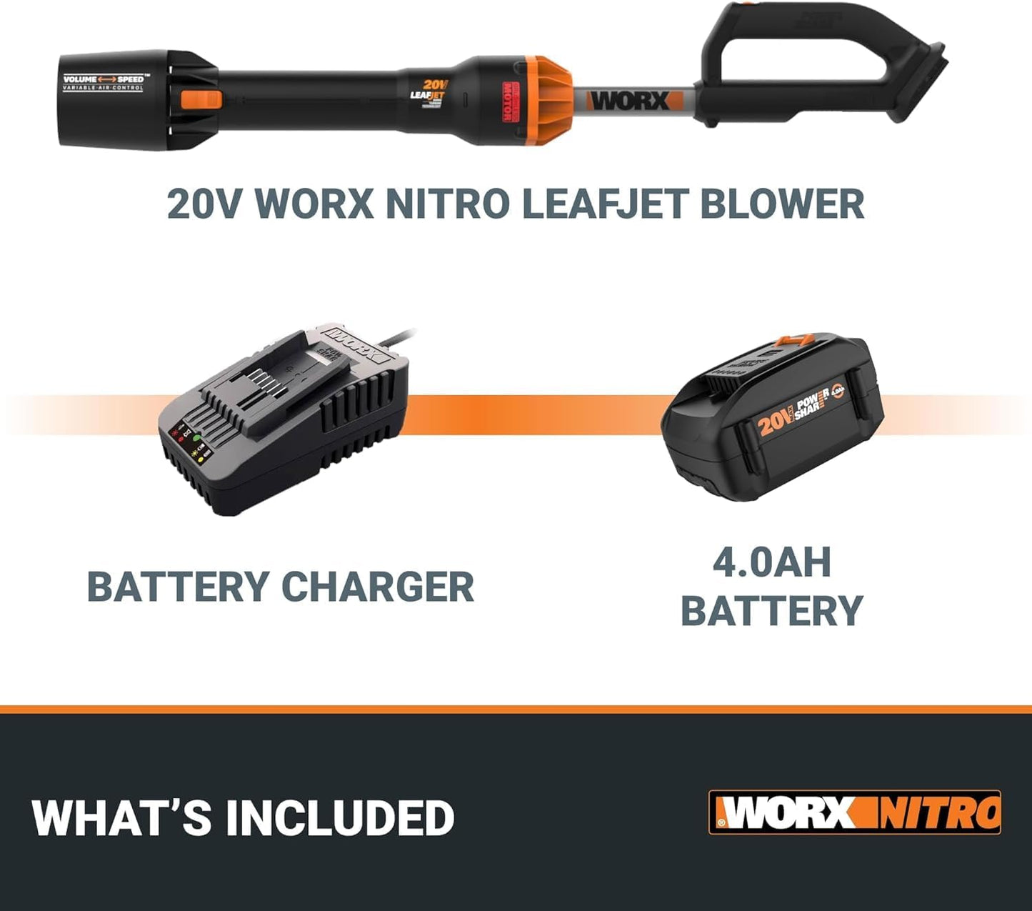 Nitro WG543 20V LEAFJET Leaf Blower Cordless with Battery and Charger, Blowers for Lawn Care Only 3.8 Lbs., Cordless Leaf Blower Brushless Motor – Battery & Charger Included